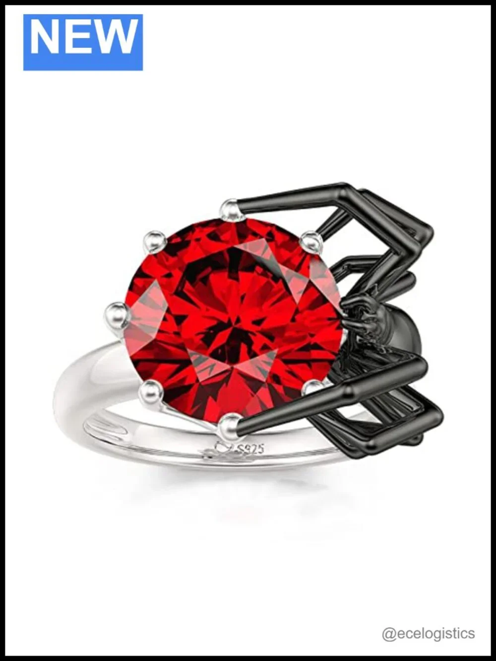 Sterling Silver Gothic Spider Promise Ring Round Cut Gift Box